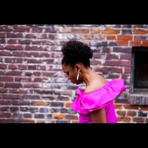 Fuchsia off shoulder dress